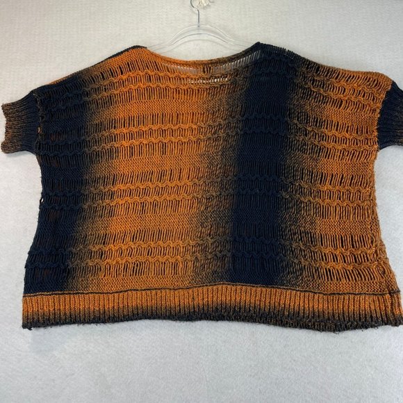ZARIA Womens S Wool Blend Orange Black Ombre Knit Short Sleeve Oversized Sweater - Picture 11 of 11